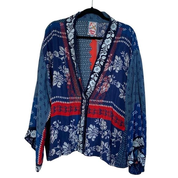 Johnny Was Set Rare NWT Blue Red Print Cupra Esme Kimono & Aurelia Pants Sz XL - Picture 5 of 16